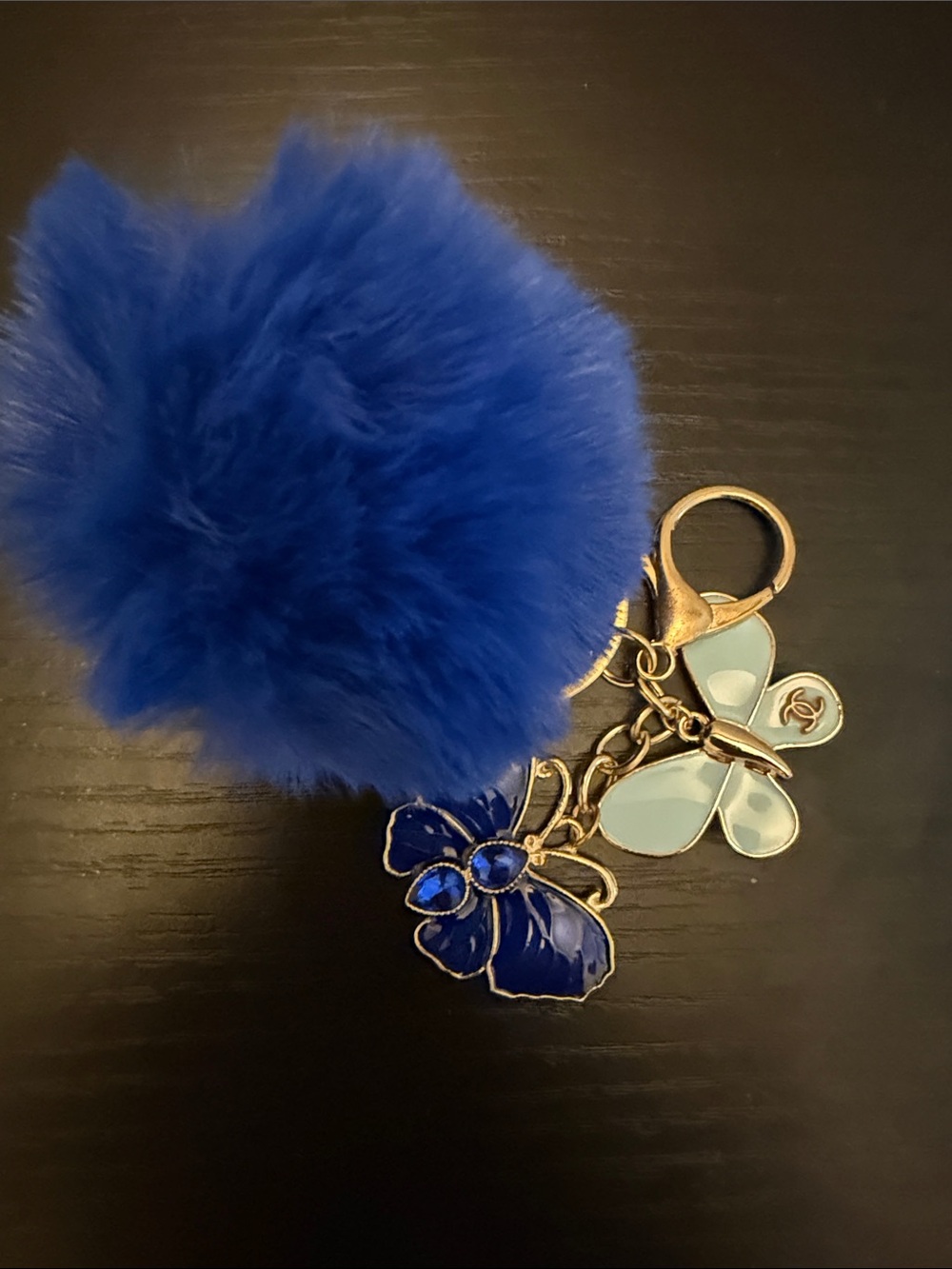 Inspired Blue Butterfly Pom-Pom Key & Card Holder Charm